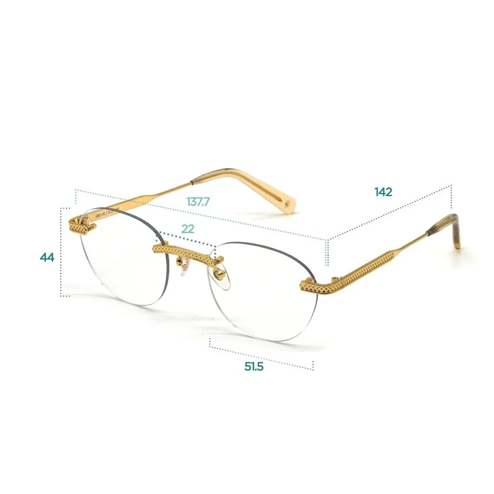 Mens Rimless Gold Round Sunglasses Blue Gradient Lens Metal Frame Hip Hop Trendy